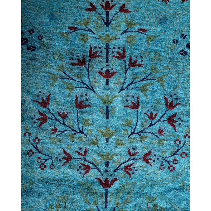 Overton Hand Knotted Wool Vintage Inspired Modern Contemporary Overdyed Blue Area Rug - 9' 2" x 17' 8"