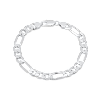 Sterling Silver 7-inch Diamond-cut Figaro Chain Bracelet (7.5mm)