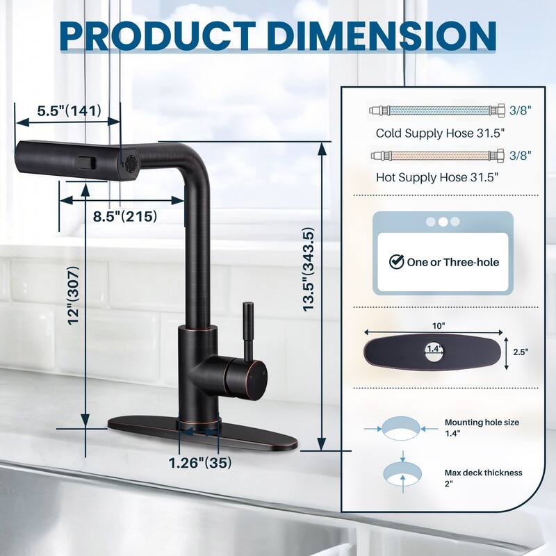 WOWOW Single Handle Waterfall Pull Down Sprayer Kitchen Faucet