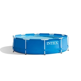 Metal Frame Above Ground Swimming Pool w/ 10 Foot Round Swimming Pool Cover - 120 x 120 x 30 inches