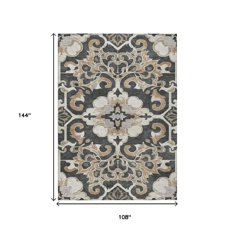 HomeRoots Damask Traditional Rectangle Outdoor Rug