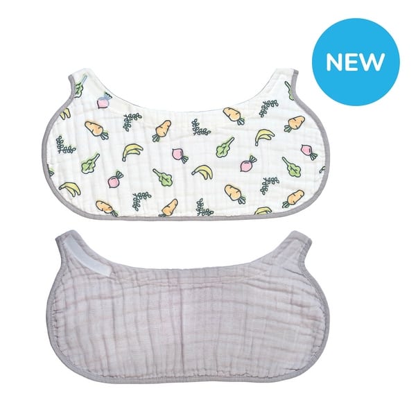 slide 2 of 5, 2-in-1 Non-Slip Baby Burp Cloth and Bib - Veggies/Grey, 2 pack Grey