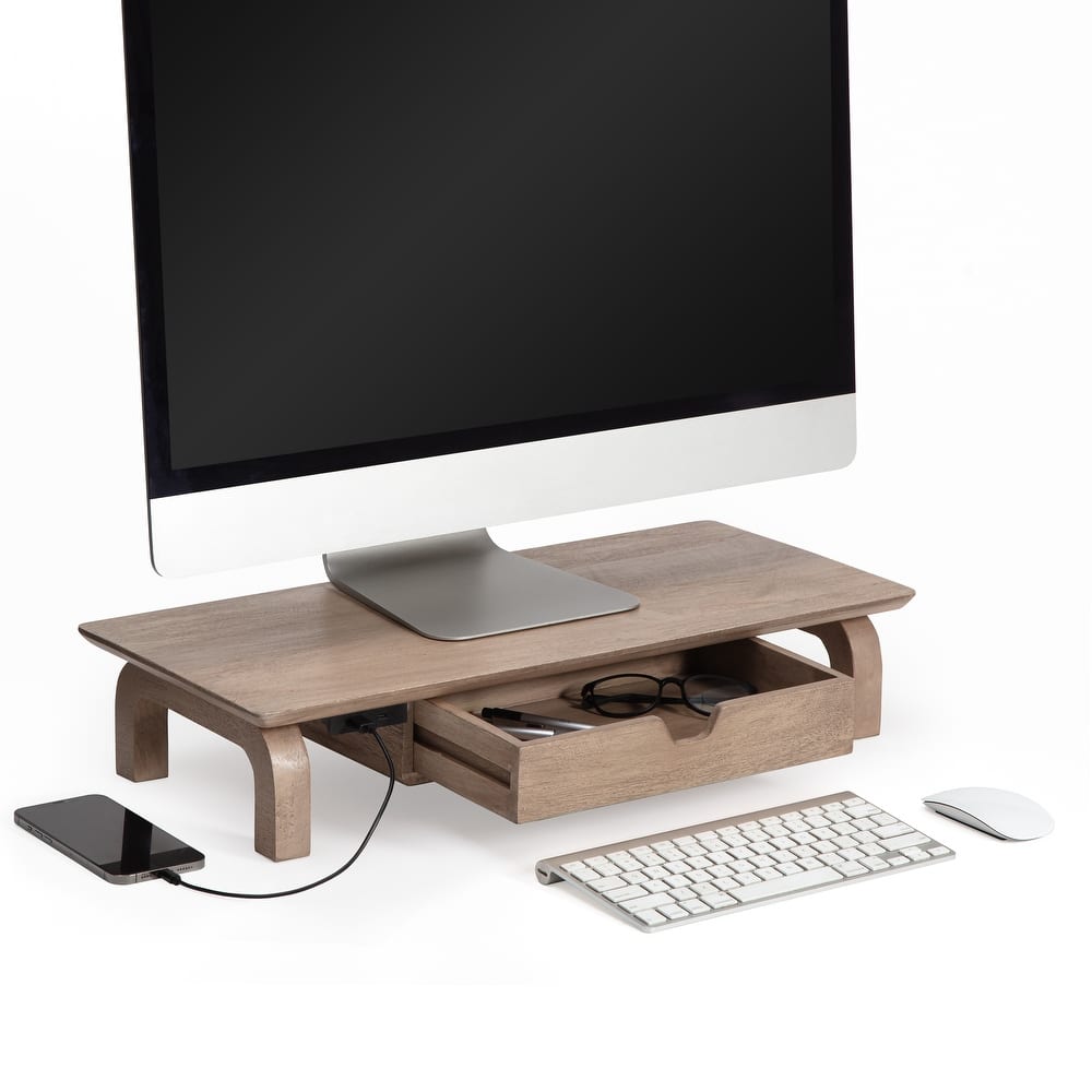 Jani Wood Monitor Stand Riser Desk - Ergonomic Design Stand, Desktop Organizer Table for Home, Office Workspace, Gaming Desk
