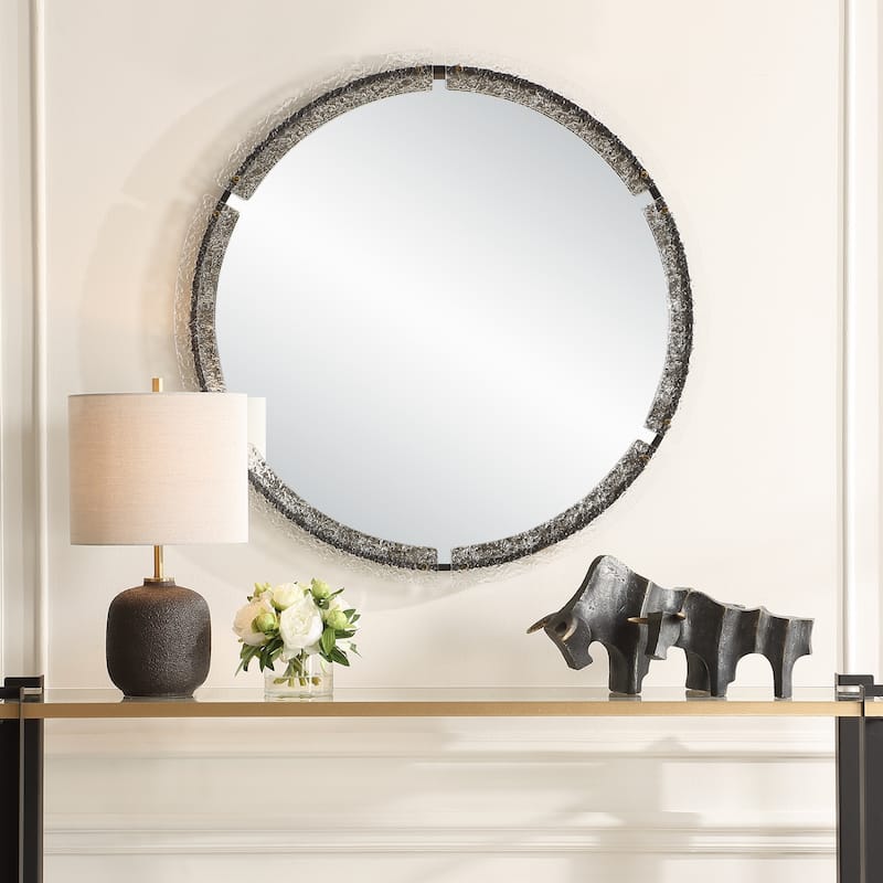Framed Crystalline Round Wall Mirror - 37.75"