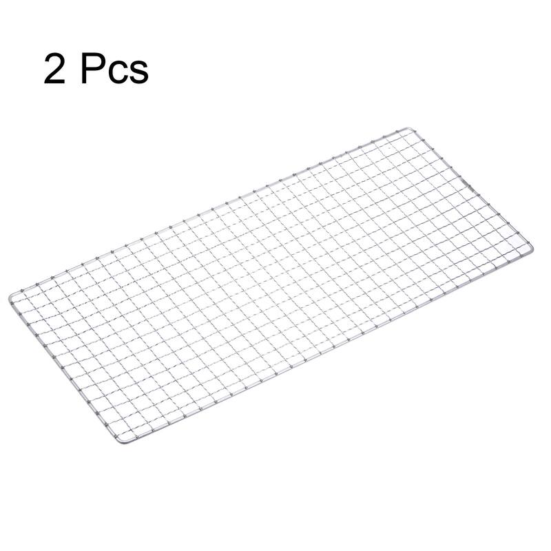 2pcs Square BBQ Grill Net 17.3"x7.5" Electroplated Stainless Steel Barbecue Mesh