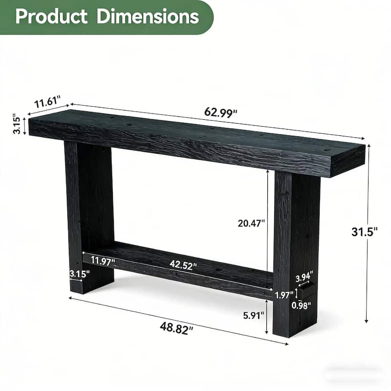 63-Inch Solid Wood Console Table with shelf