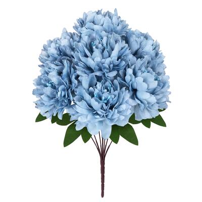 Set of 2 Blue Grey Artificial Lush Hybrid Peony Flower Stem Bush Bouquet 17in - Blue Grey - 17" L x 10" W x 10" DP