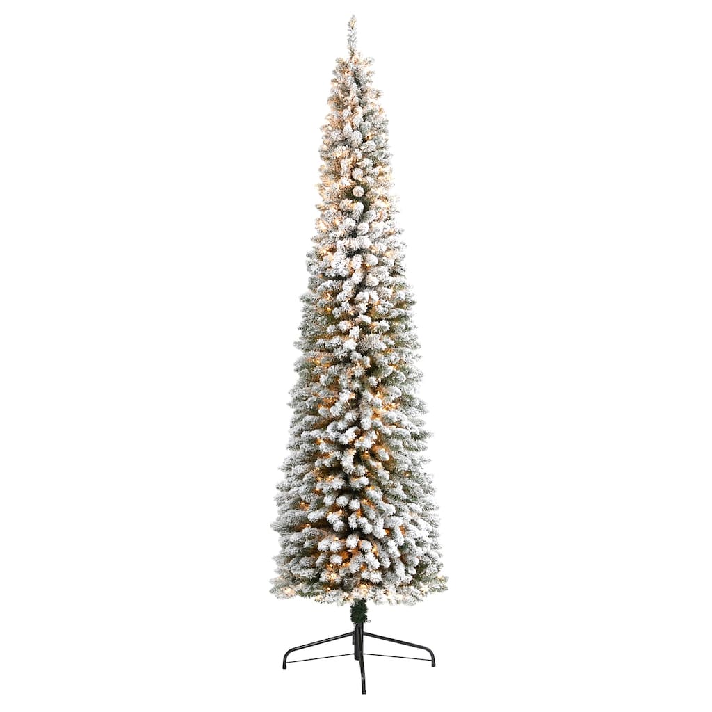 9Ft Pencil Christmas Tree Pre-Lit, Skinny Artificial Tree with 600 Lights, Holiday Decor - Green - 108