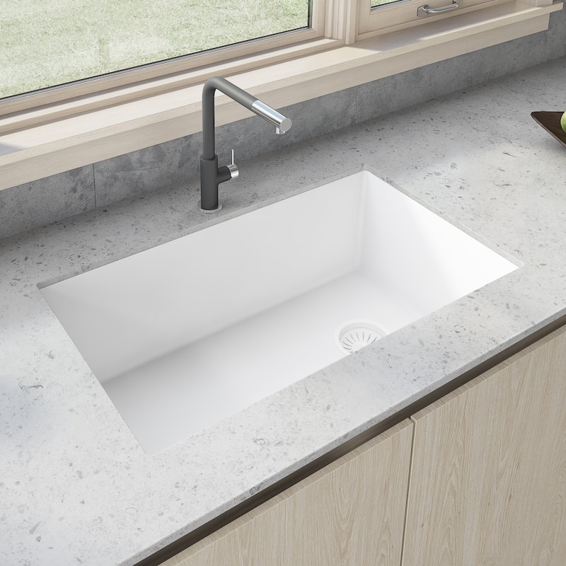 Ruvati 32 x 19 inch epiGranite Undermount Granite Composite Single Bowl Kitchen Sink - Arctic White - RVG2033WH