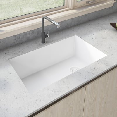 Ruvati 32 x 19 inch epiGranite Undermount Granite Composite Single Bowl Kitchen Sink - Arctic White - RVG2033WH