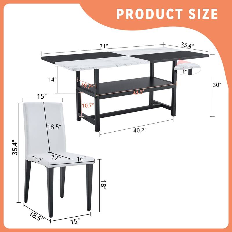 71" Two-Tone Rectangular Dining Table Set with Lower Storage Shelf, Modern Kitchen Dining Table & Chairs Set for Family