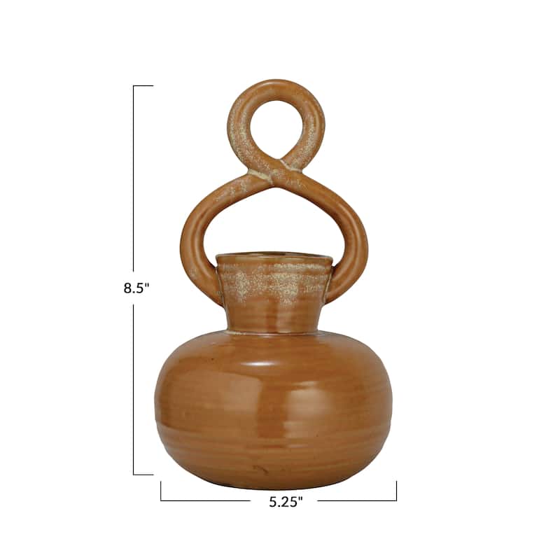 Stoneware Vase with Twisted Handle and Reactive Glaze