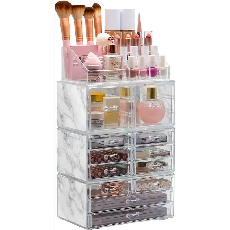 Sorbus Cosmetic Makeup and Jewelry Storage Case with 12 Drawers and 16 Slots - 4-Piece Set