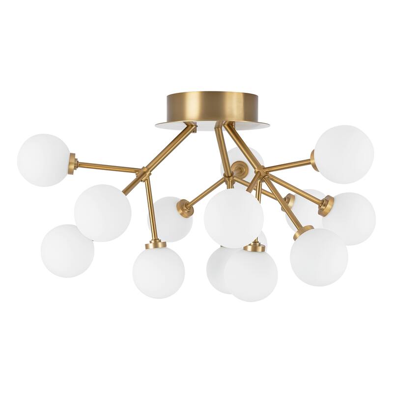 Allegra 15-Light Modern Gold Sputnik Cluster Frosted Opal Glass Globe Bubble Semi-Flush Mount LED Light