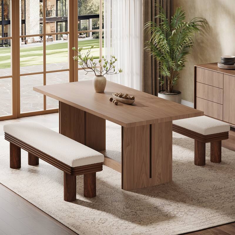 Upholstered Dining Bench, Faux Shearling Padded Seat Kitchen Accent Stool for Dining Room Living Room