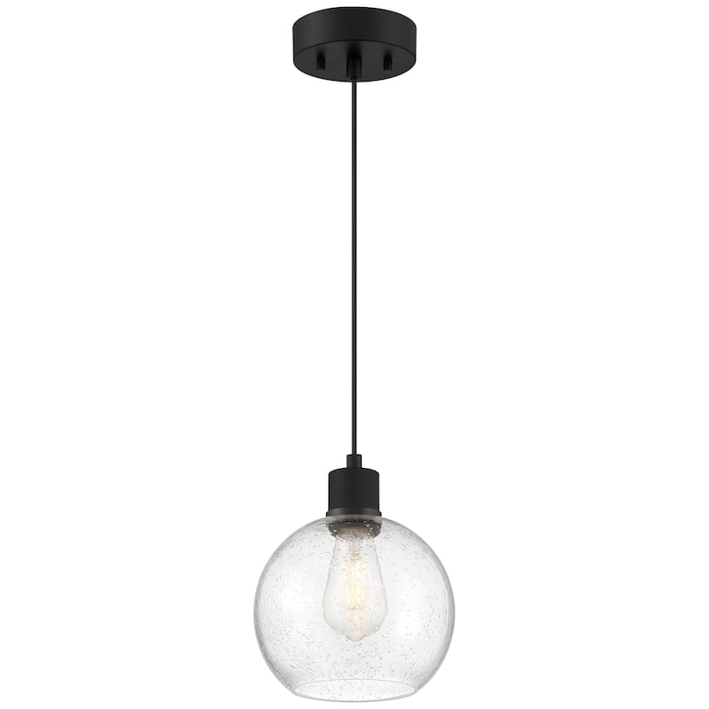 Port Nine Burgundy LED Pendant - Replaceable LED - Matte Black/Seeded Glass