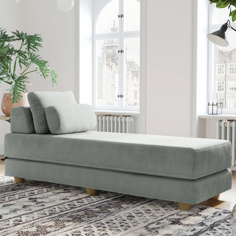 Jaxx Balshan Cushioned Micro-velvet Convertible Chaise Lounge Daybed - Ice