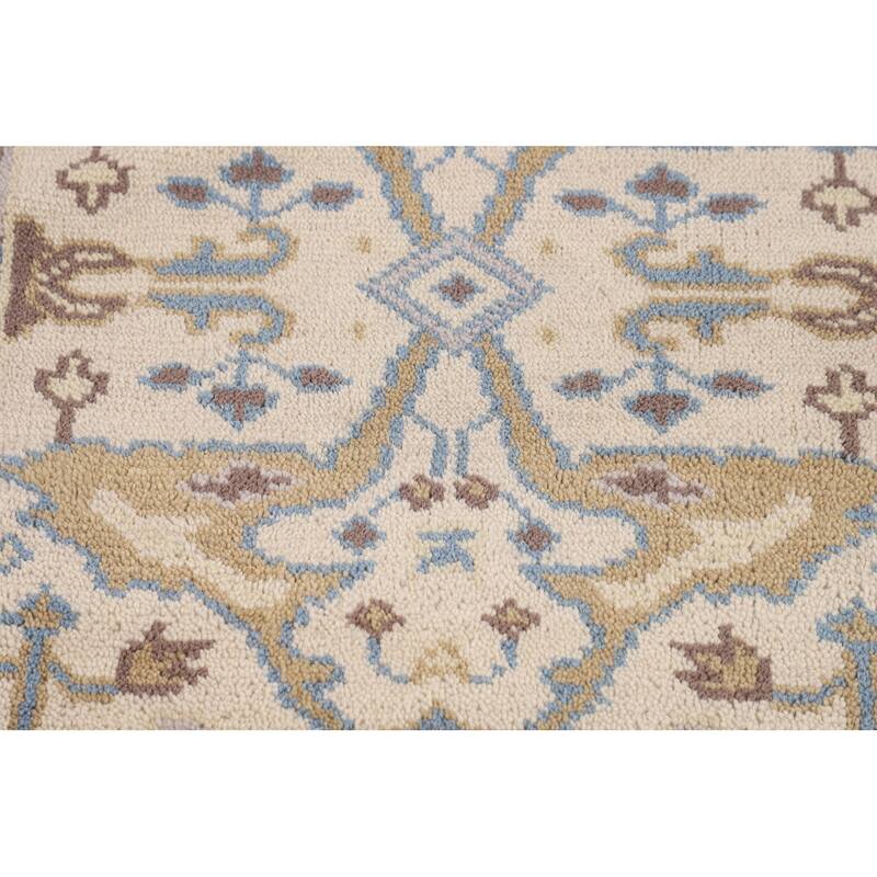 Ivory & Blue Oushak Indian Runner Rug Handmade Wool Carpet - 2'7"x 7'8"