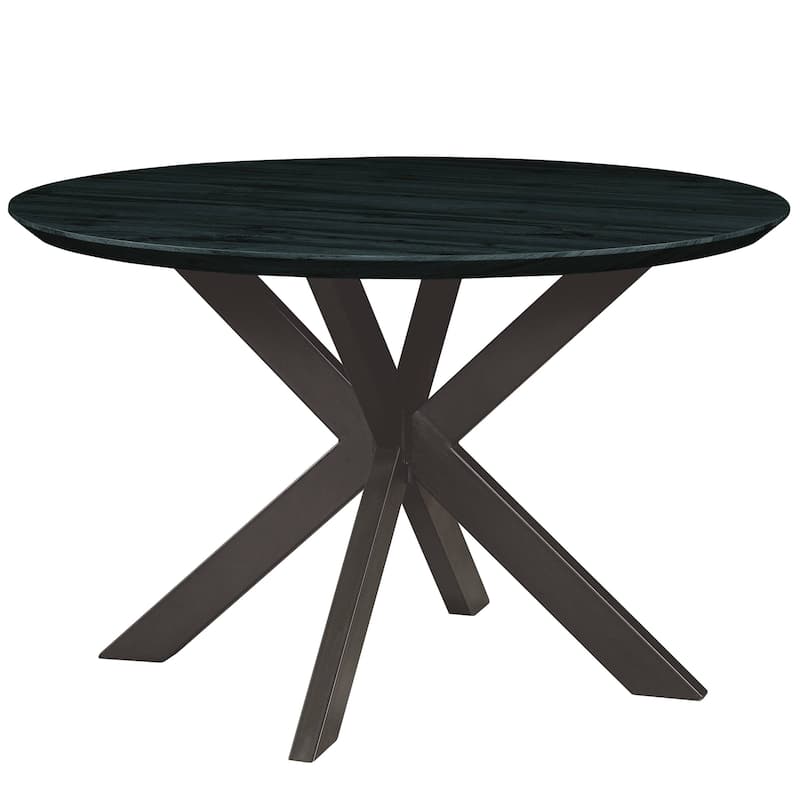 Ravenna 47" Modern Solid Wood Round Top Dining Table With X-Shape Powder Coated Metal Legs for Dining Room & Kitchen - Ebony
