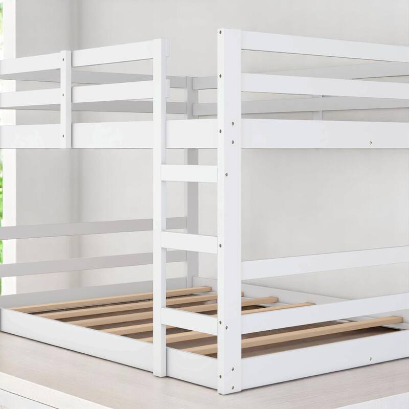 Full Over Full Bunk Bed with Ladder and Guardrails, Solid Wood Frame, No Box Spring Required