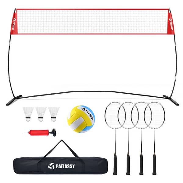 slide 2 of 10, Patiassy Freestanding Volleyball and Badminton Combo Set with Net