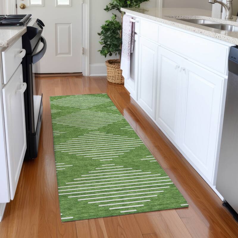 Premium Washable Super Soft Modern Geo Mayfield Rug - Green - 2'3" x 7'6"
