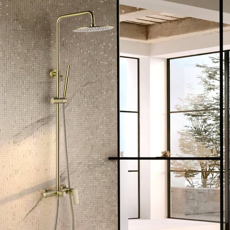 47"H Solid Brass Wall-Mounted Exposed Shower System with Tub Spout (Valve Included)