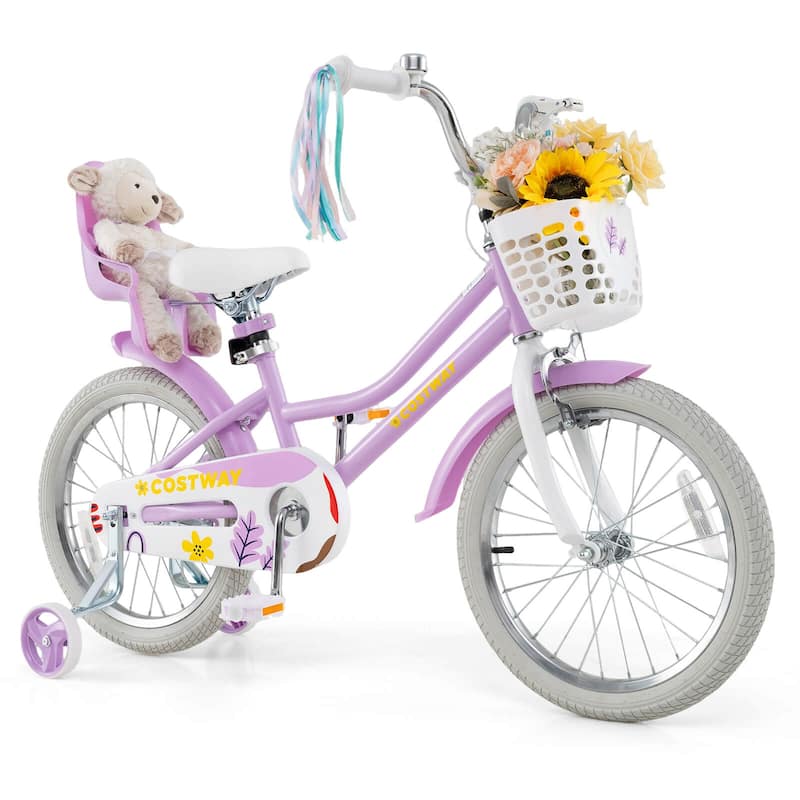 Costway 16" Kids Bicycle with Basket Doll Seat Colorful Streamers - See Details