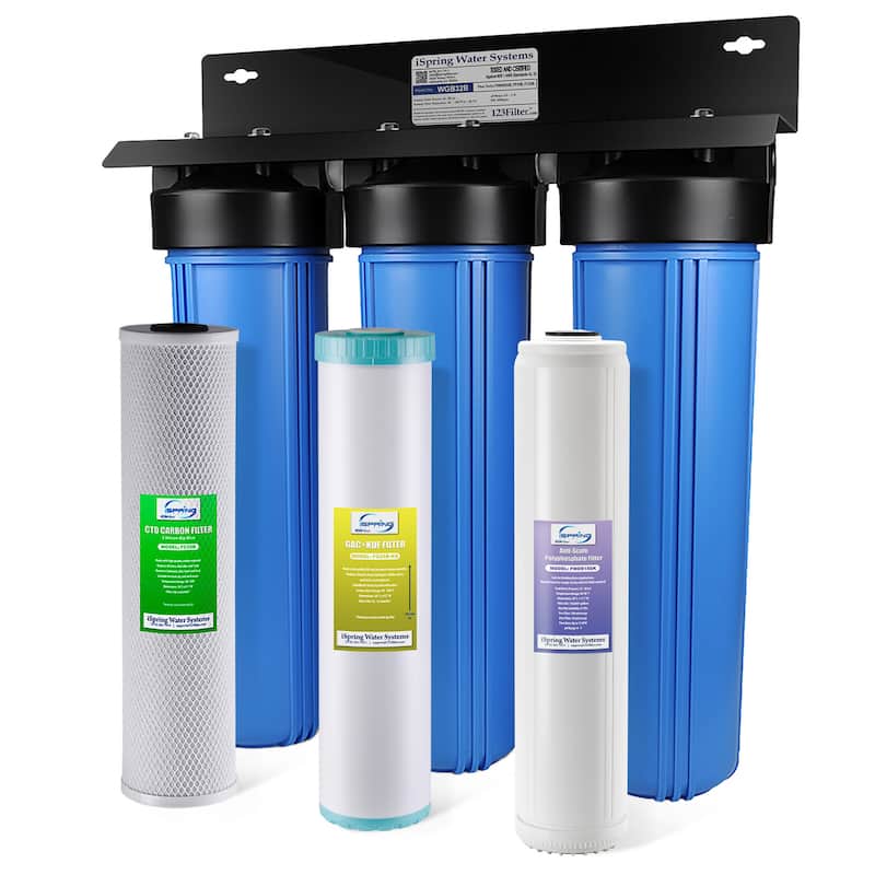 iSpring WGB32B-KDS Whole House Water Filter System w/ Polyphosphate Anti-Scale, GAC+KDF, and Carbon Block Water Filters - WGB32B-KDS