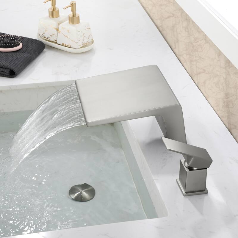 Single Handle Deck Mount Tub Faucet Brushed Nickel Modern 2 Hole Bathroom Waterfall Bathtub Faucet