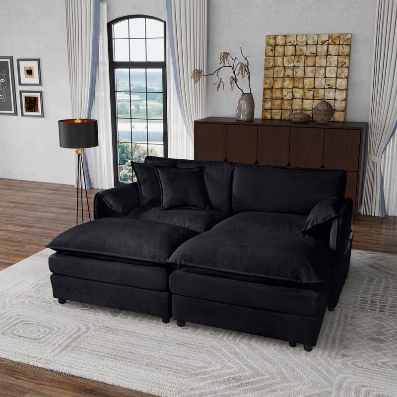 Modular Sofa DIY Combination Sofa for Living Room, Chenille Sectional Sofa Deep Seat Couch Set with Ottoman - Black - Ottomans