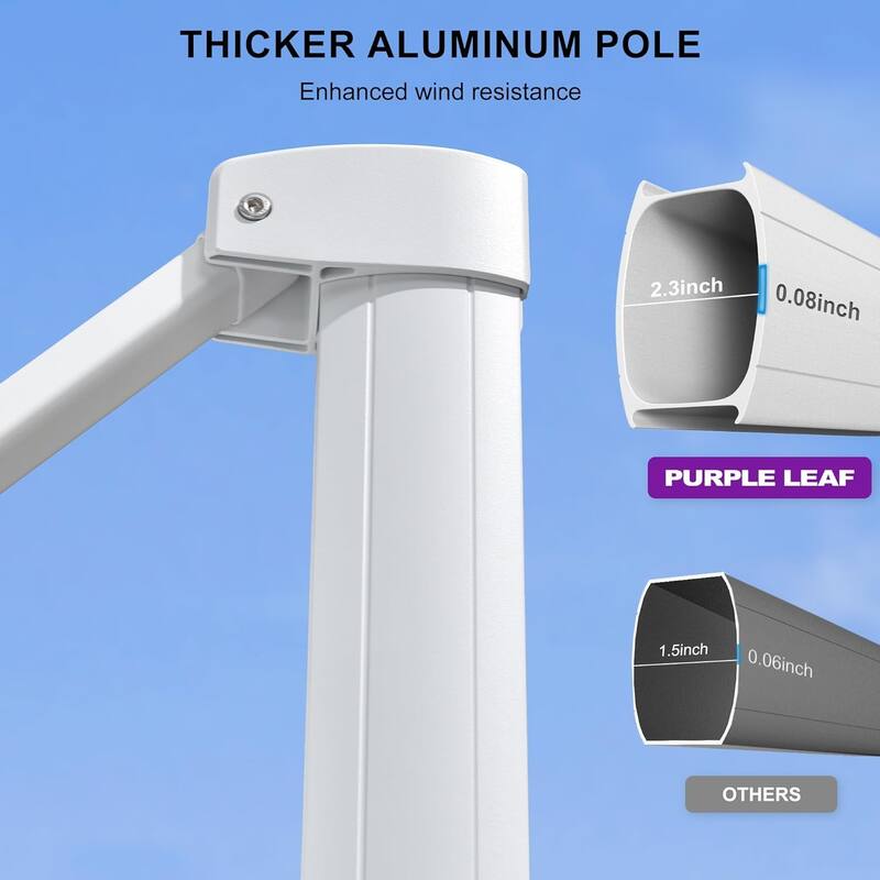 PURPLE LEAF 8 ft White Cantilever Patio Umbrella With Base