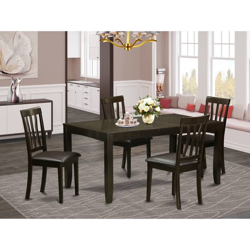 Modern 5 Piece Dining Set - Rectangle Table & 4 Kitchen Chairs - Cappuccino Finish