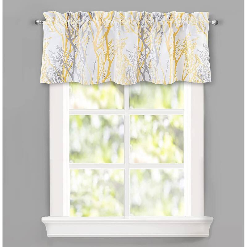 DriftAway Tree Branch Abstract Ink Printing Lined Thermal Insulated Window Curtain Valance Rod Pocket Single 52 x 14