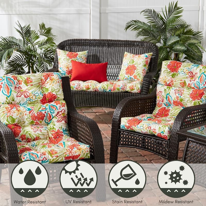 Breeze Floral 44-in x 22-in Outdoor High Back Chair Cushion (Set of 2) (Cushions Only)
