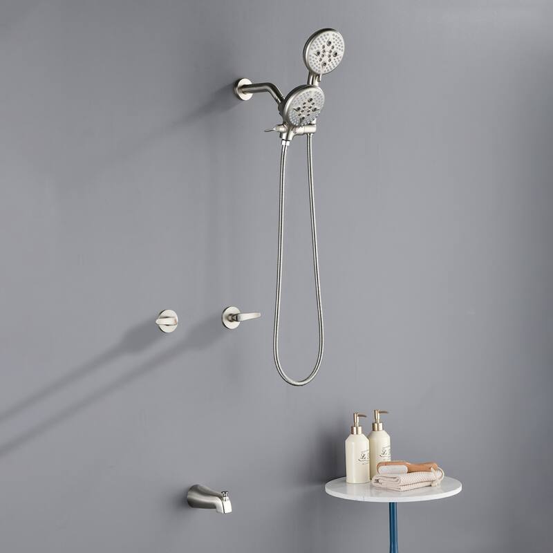 Modland 2-Handle Tub and Shower Faucet Set Dual Head 5-Setting Brass Valve Kit with Lift-Rod Spout