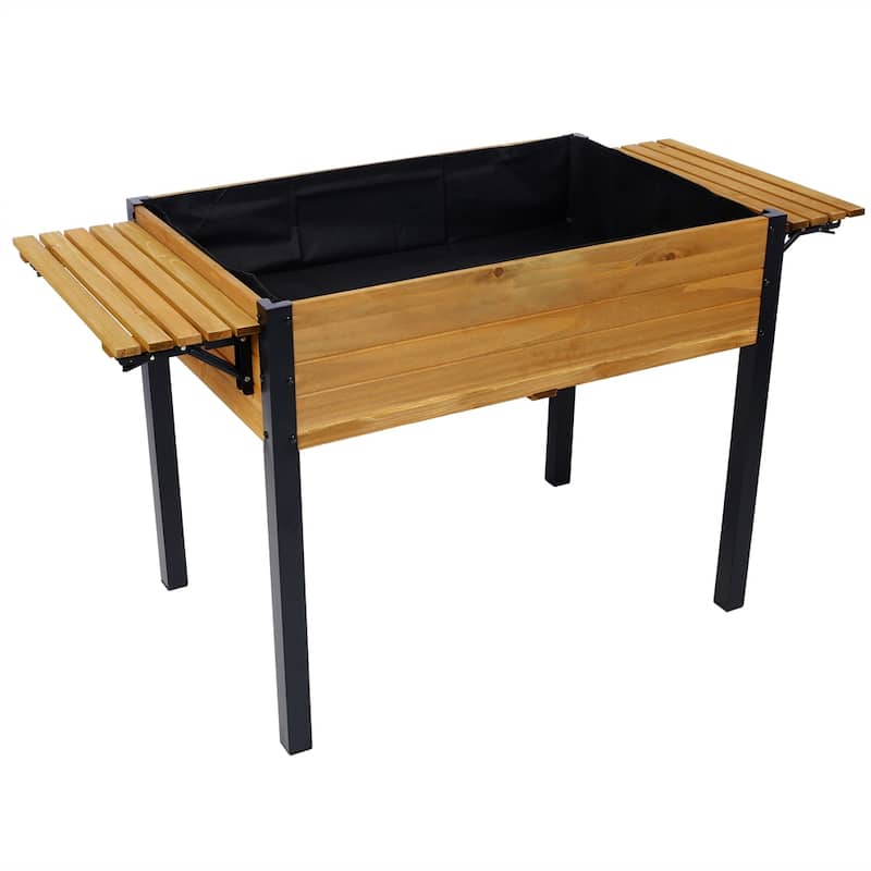 Raised Garden Bed,Metal Leg Wood Planter Boxes w/Folding Storage Shelf