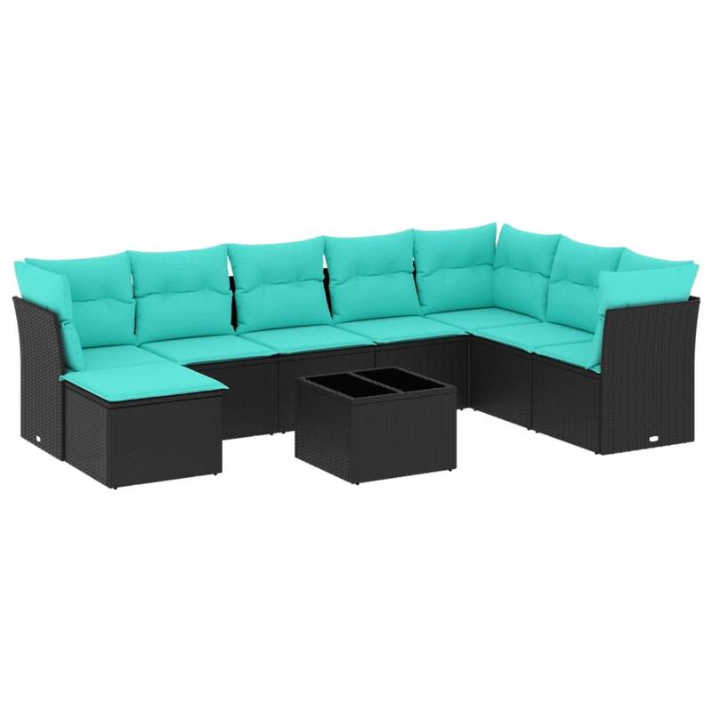 vidaXL 9 Piece Patio Sofa Set with Cushions Black/Brown/Gray Poly Rattan - 21.7 x 24.4 x 27.2