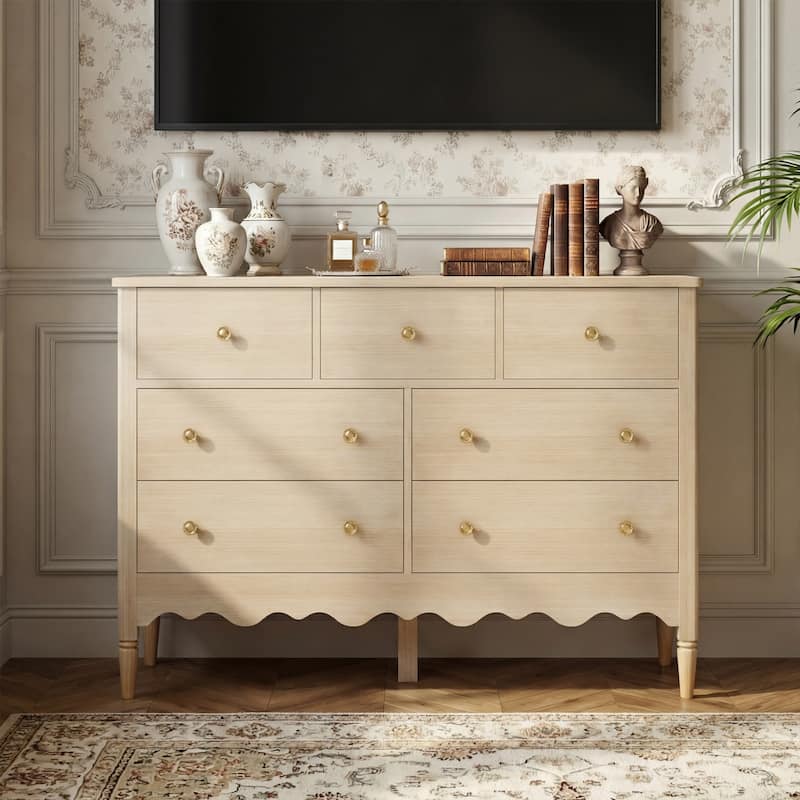 Narill Wave-Inspired 7-Drawer Dresser, 47-In Bedroom Chest of Drawers