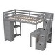 preview thumbnail 14 of 18, Twin size Loft Bed with Storage Drawers ,Desk and Stairs, Wooden Loft Bed with Shelves, No box spring required- Gray