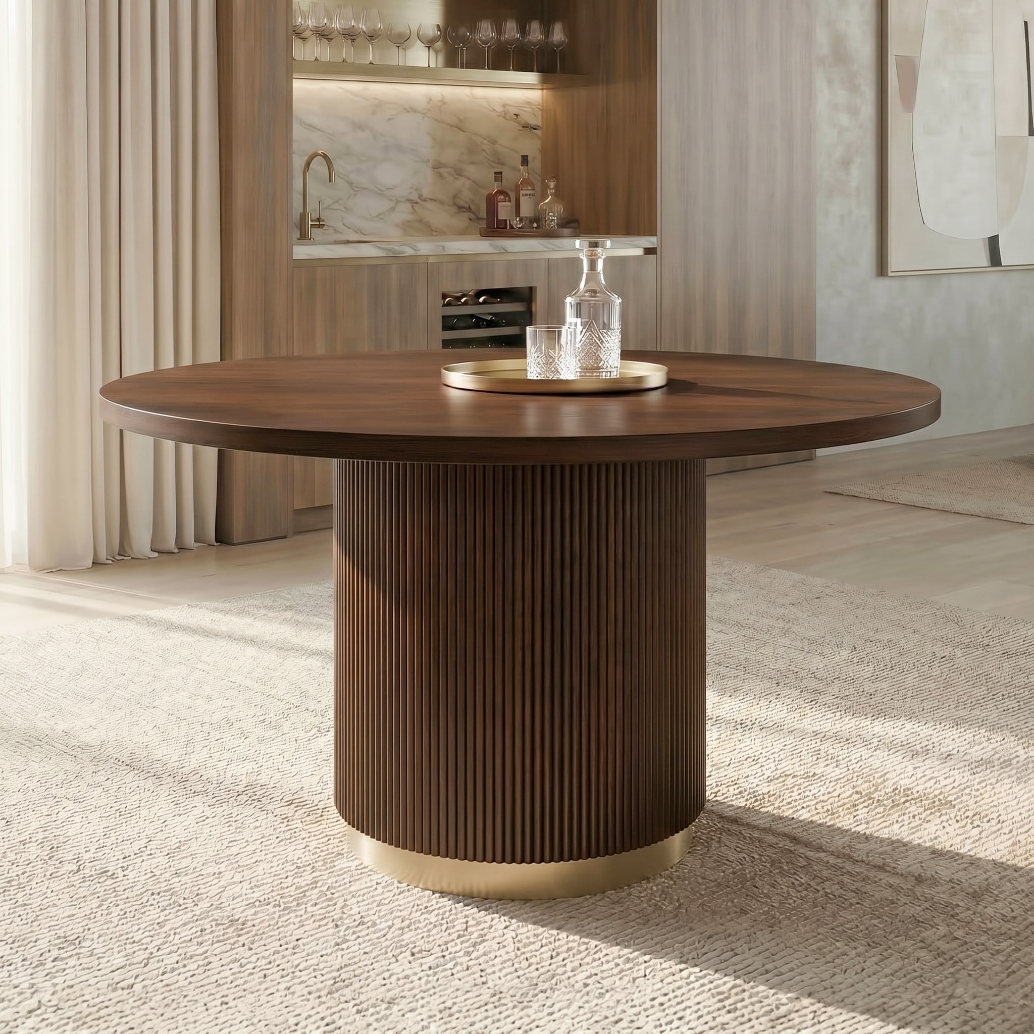Furniture of America Torin Modern Reeded Drum Base Round Game Dining Table