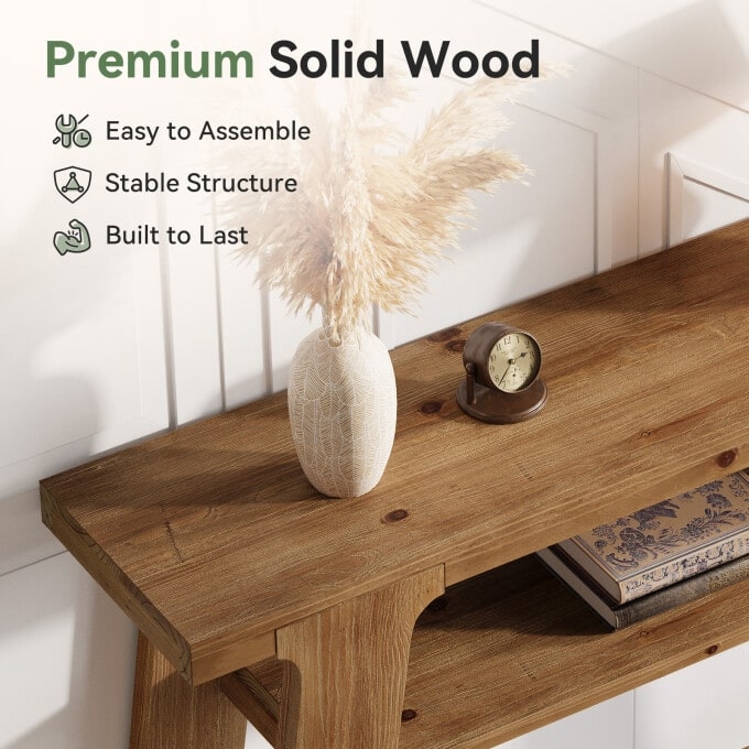 47'' Rustic Solid Wood Console Table, Small Entryway Table with Shelf