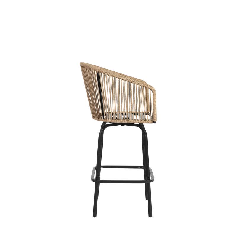 Outdoor Bar Stools Set of 4,All-Weather PE Rattan Bar Chairs with Armrests and Backrest
