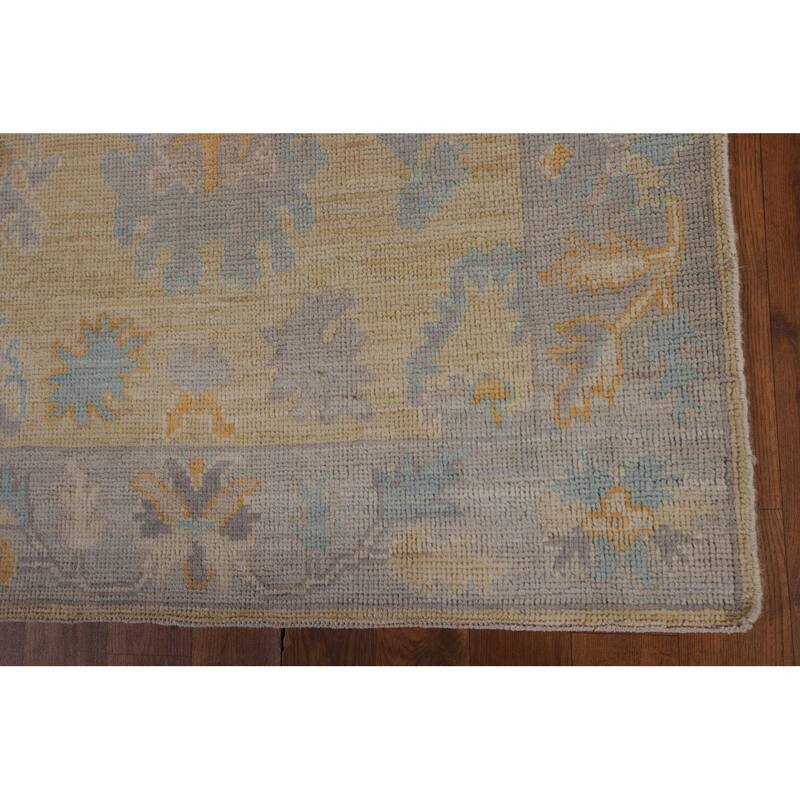 Oushak Vegetable Dye Runner Rug Hand-Knotted Wool Carpet - 3'1"x 11'6"