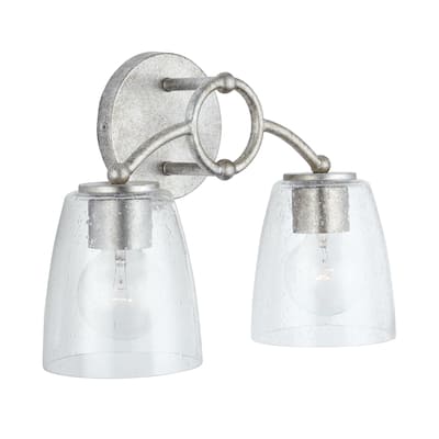 Oran 2-light Antique Silver Bath/ Vanity Fixture w/ Clear Seeded Glass