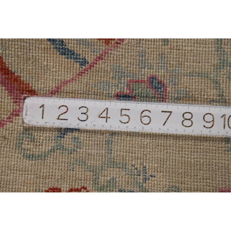 Vegetable Dye Beige Art Deco Turkish Rug Hand-Knotted Wool Carpet - 5'0"x 6'11"