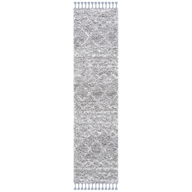 SAFAVIEH Pro Lux Shag Dottie Moroccan Tassel 2.4-inch Thick - 2' x 8' - Grey/Ivory - Runner