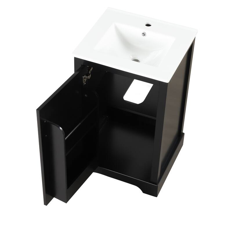 20" White Bathroom Vanity with Ceramic Sink, Soft Closing Door, Adjustable Shelve & Storage Rack, Freestanding Design
