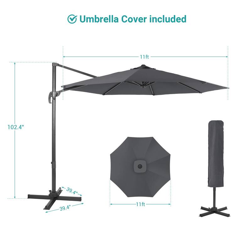 BONOSUKI 11FT Cantilever Patio Umbrella 360 Rotation Angle Adjustment