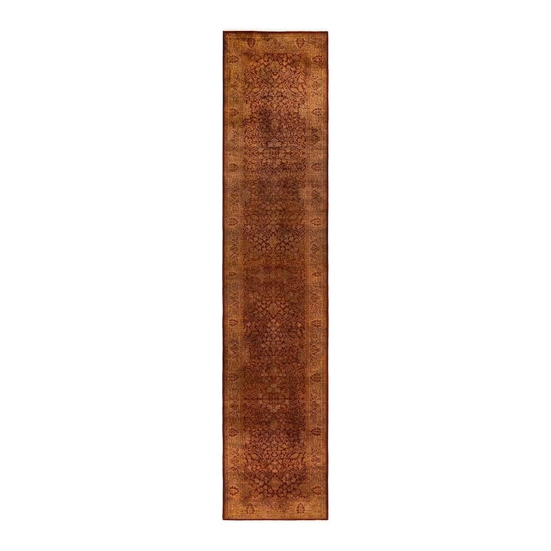 Overton Hand Knotted Wool Vintage Inspired Modern Contemporary Overdyed Yellow Area Rug - 2' 7" x 12' 8"